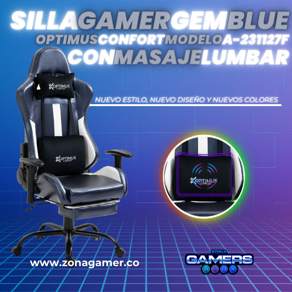 Silla Gamer A-231127F Gem Blue con Masaje Lumbar