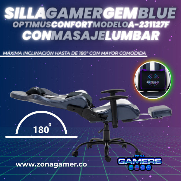 Silla Gamer A-231127F Gem Blue con Masaje Lumbar