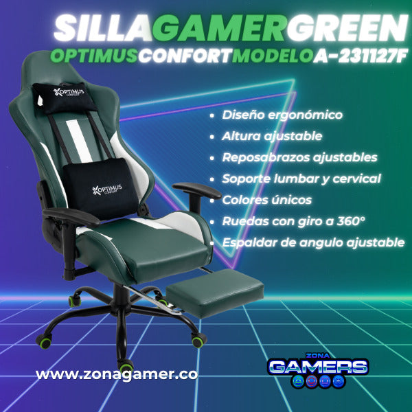 Silla Gamer A-231127F Green con Reposapies