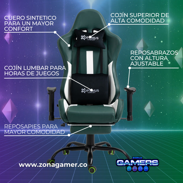 Silla Gamer A-231127F Green con Reposapies