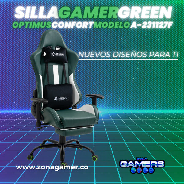 Silla Gamer A-231127F Green con Reposapies