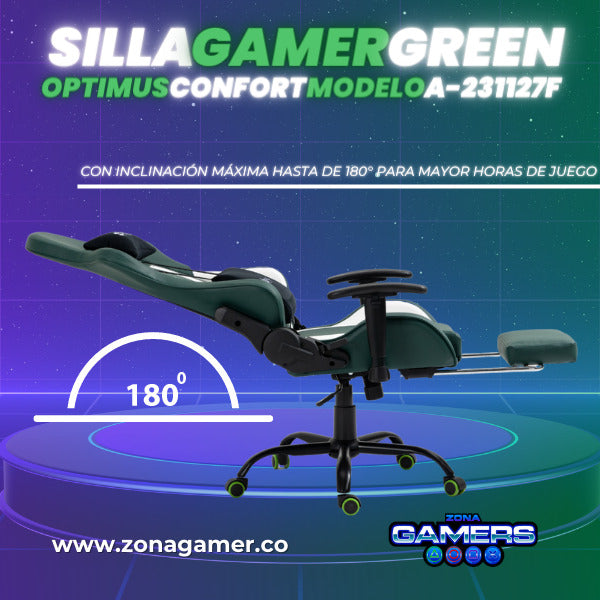 Silla Gamer A-231127F Green con Reposapies