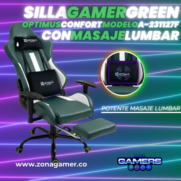Silla Gamer A-231127F Green con Masaje Lumbar