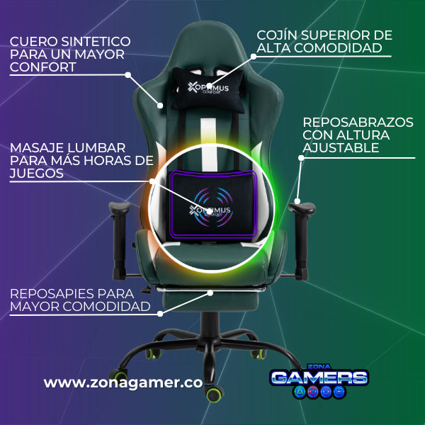 Silla Gamer A-231127F Green con Masaje Lumbar