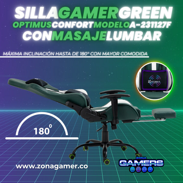 Silla Gamer A-231127F Green con Masaje Lumbar