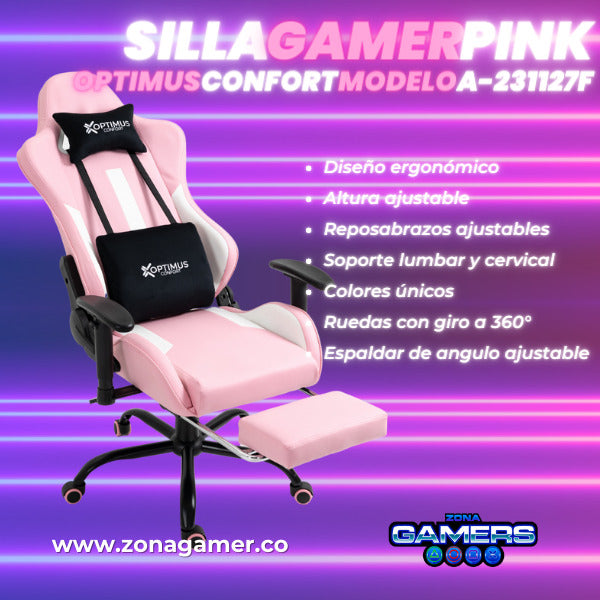 Silla Gamer A-231127F Pink con Reposapies