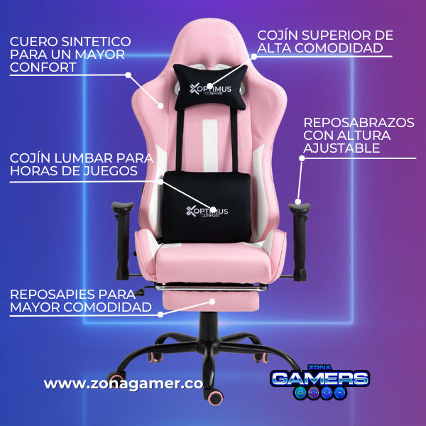Silla Gamer A-231127F Pink con Reposapies