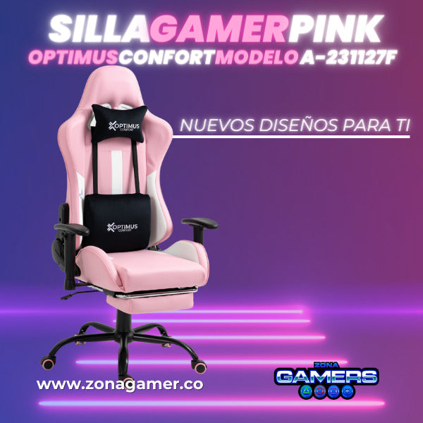 Silla Gamer A-231127F Pink con Reposapies
