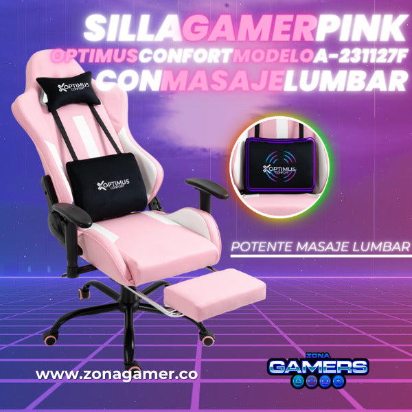 Silla Gamer A-231127F Pink con Masaje Lumbar