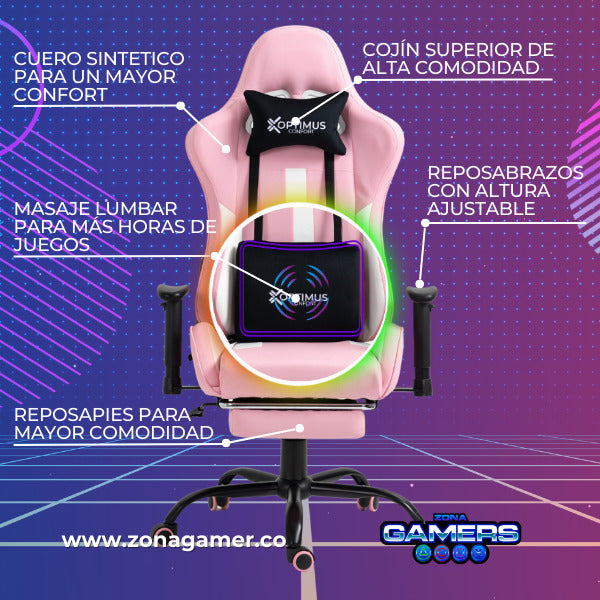 Silla Gamer A-231127F Pink con Masaje Lumbar
