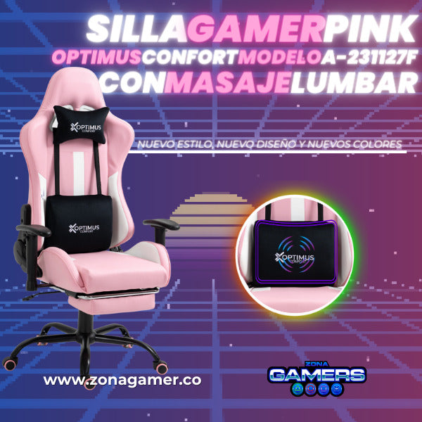 Silla Gamer A-231127F Pink con Masaje Lumbar