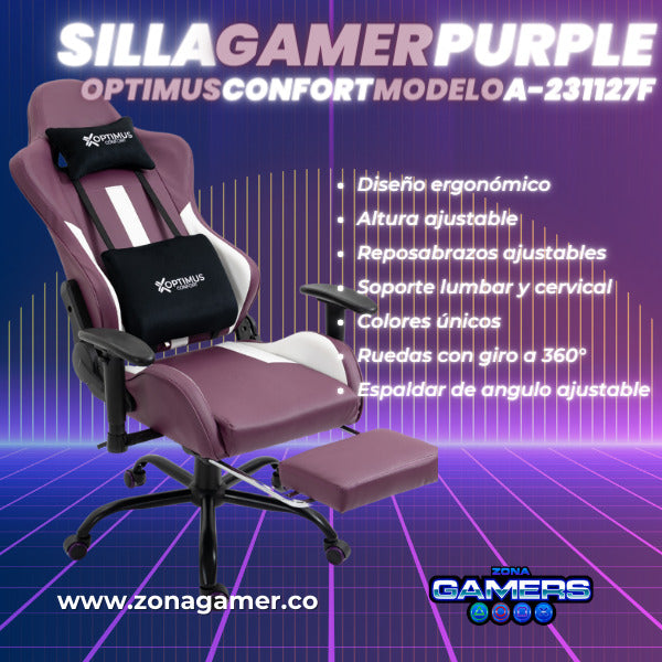Silla Gamer A-231127F Purple con Reposapies