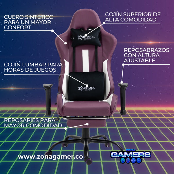 Silla Gamer A-231127F Purple con Reposapies