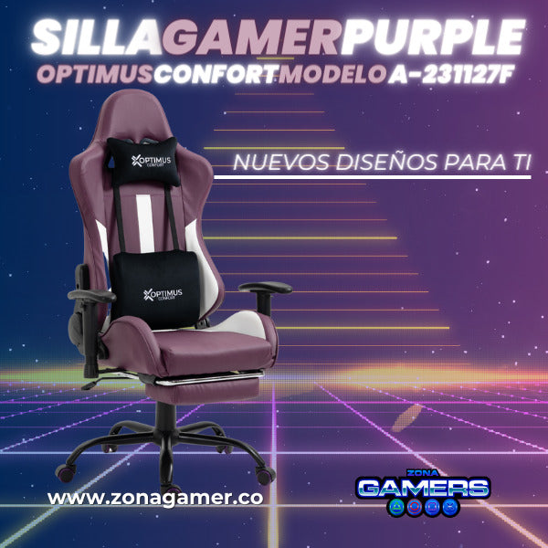 Silla Gamer A-231127F Purple con Reposapies