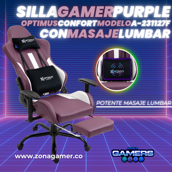 Silla Gamer A-231127F Purple con Masaje Lumbar