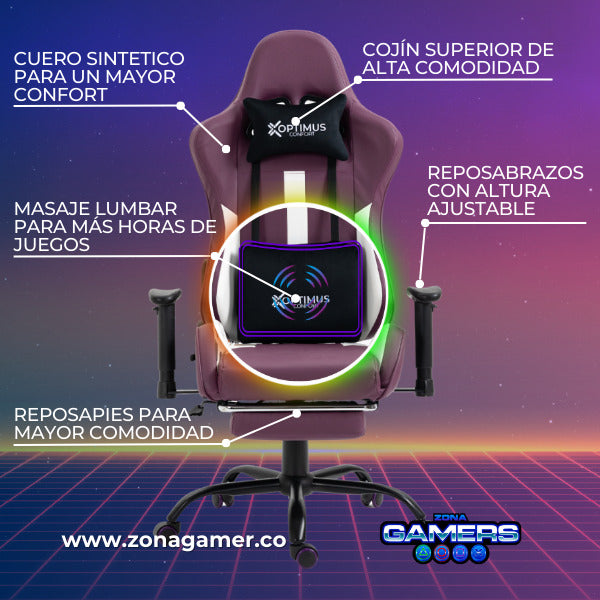 Silla Gamer A-231127F Purple con Masaje Lumbar
