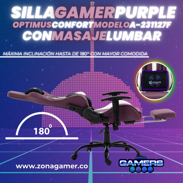 Silla Gamer A-231127F Purple con Masaje Lumbar