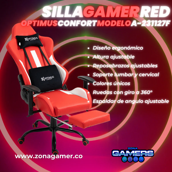 Silla Gamer A-231127F Red con Reposapies