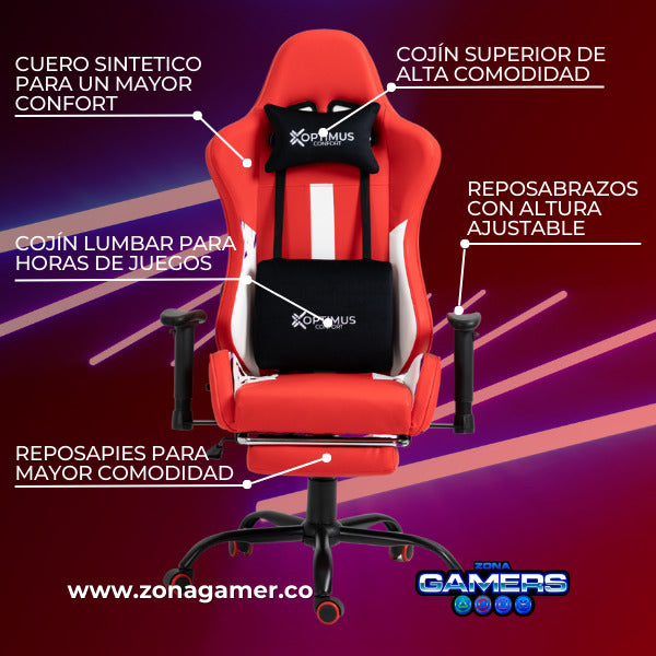 Silla Gamer A-231127F Red con Reposapies