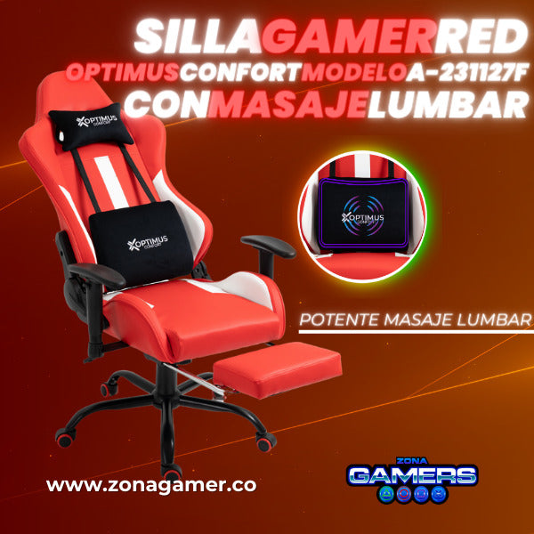 Silla Gamer A-231127F Red con Masaje Lumbar