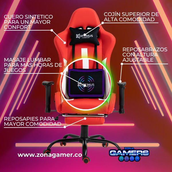 Silla Gamer A-231127F Red con Masaje Lumbar