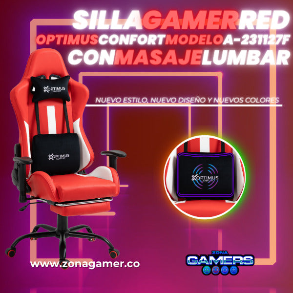 Silla Gamer A-231127F Red con Masaje Lumbar