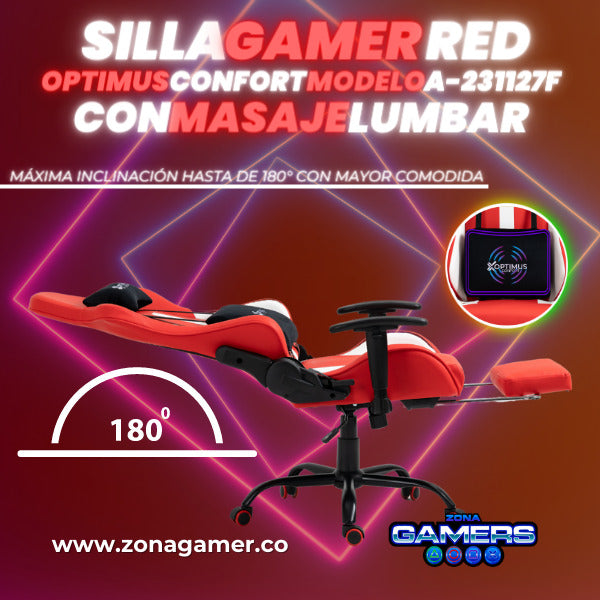 Silla Gamer A-231127F Red con Masaje Lumbar