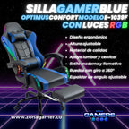 Silla Gamer E-1039F Blue con Luces RGB y Reposapies