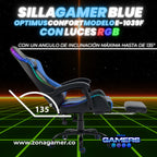 Silla Gamer E-1039F Blue con Luces RGB y Reposapies