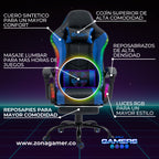 Silla Gamer E-1039F Blue con Luces RGB y Masaje Lumbar