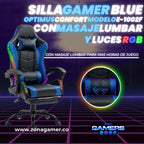 Silla Gamer E-1039F Blue con Luces RGB y Masaje Lumbar