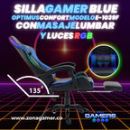 Silla Gamer E-1039F Blue con Luces RGB y Masaje Lumbar