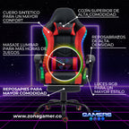 Silla Gamer E-1039F Red con Luces RGB y Masaje Lumbar