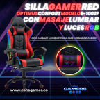 Silla Gamer E-1039F Red con Luces RGB y Masaje Lumbar