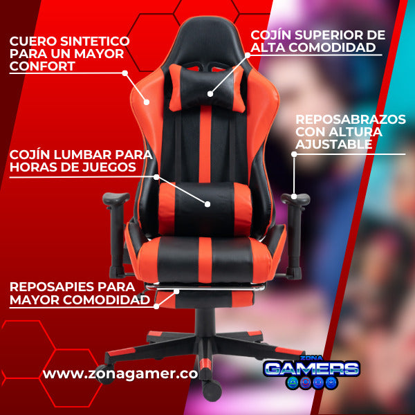 Silla Tech Gaming Red con Reposapies