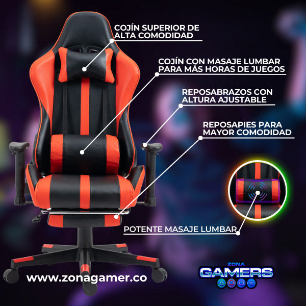 Silla Tech Gaming Red con Masaje Lumbar