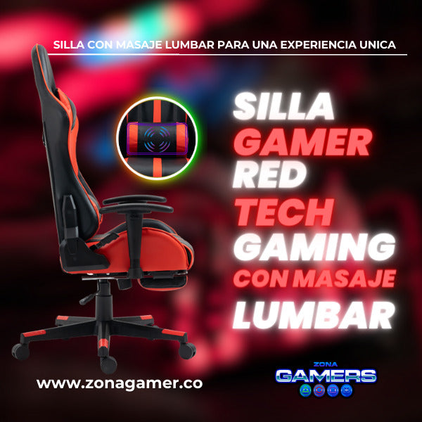 Silla Tech Gaming Red con Masaje Lumbar
