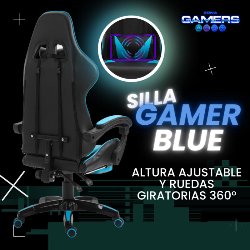 Silla Gamer AQ-1039F Blue con Masajeador Lumbar y Reposapies incluido