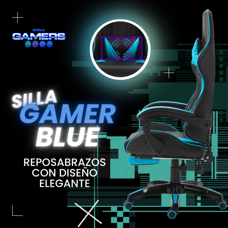 Silla Gamer AQ-1039F Blue con Masajeador Lumbar y Reposapies incluido