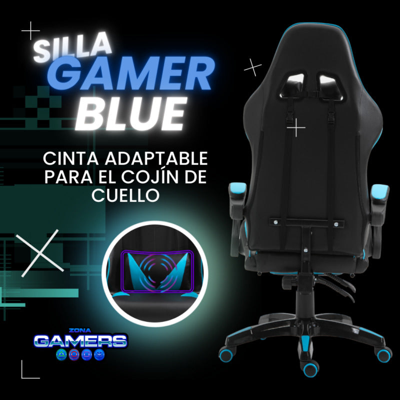 Silla Gamer AQ-1039F Blue con Masajeador Lumbar y Reposapies incluido