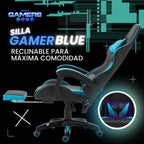 Silla Gamer AQ-1039F Blue con Masajeador Lumbar y Reposapies incluido