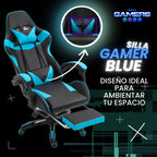 Silla Gamer AQ-1039F Blue con Masajeador Lumbar y Reposapies incluido
