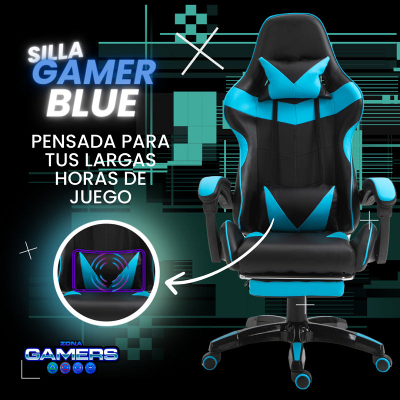 Silla Gamer AQ-1039F Blue con Masajeador Lumbar y Reposapies incluido