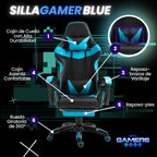 Silla Gamer AQ-1039F Blue con Masajeador Lumbar y Reposapies incluido