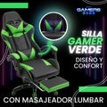 Silla Gamer AQ-1039F Green con Masajeador Lumbar y Reposapies incluido