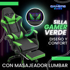 Silla Gamer AQ-1039F Green con Masajeador Lumbar y Reposapies incluido