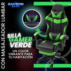 Silla Gamer AQ-1039F Green con Masajeador Lumbar y Reposapies incluido