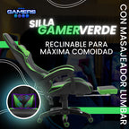 Silla Gamer AQ-1039F Green con Masajeador Lumbar y Reposapies incluido