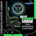 Silla Gamer AQ-1039F Green con Masajeador Lumbar y Reposapies incluido