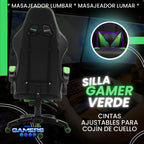 Silla Gamer AQ-1039F Green con Masajeador Lumbar y Reposapies incluido